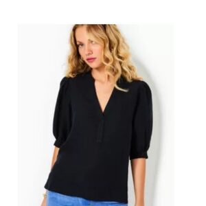 Lilly Pulitzer Black Mialeigh Linen Top SZ 2